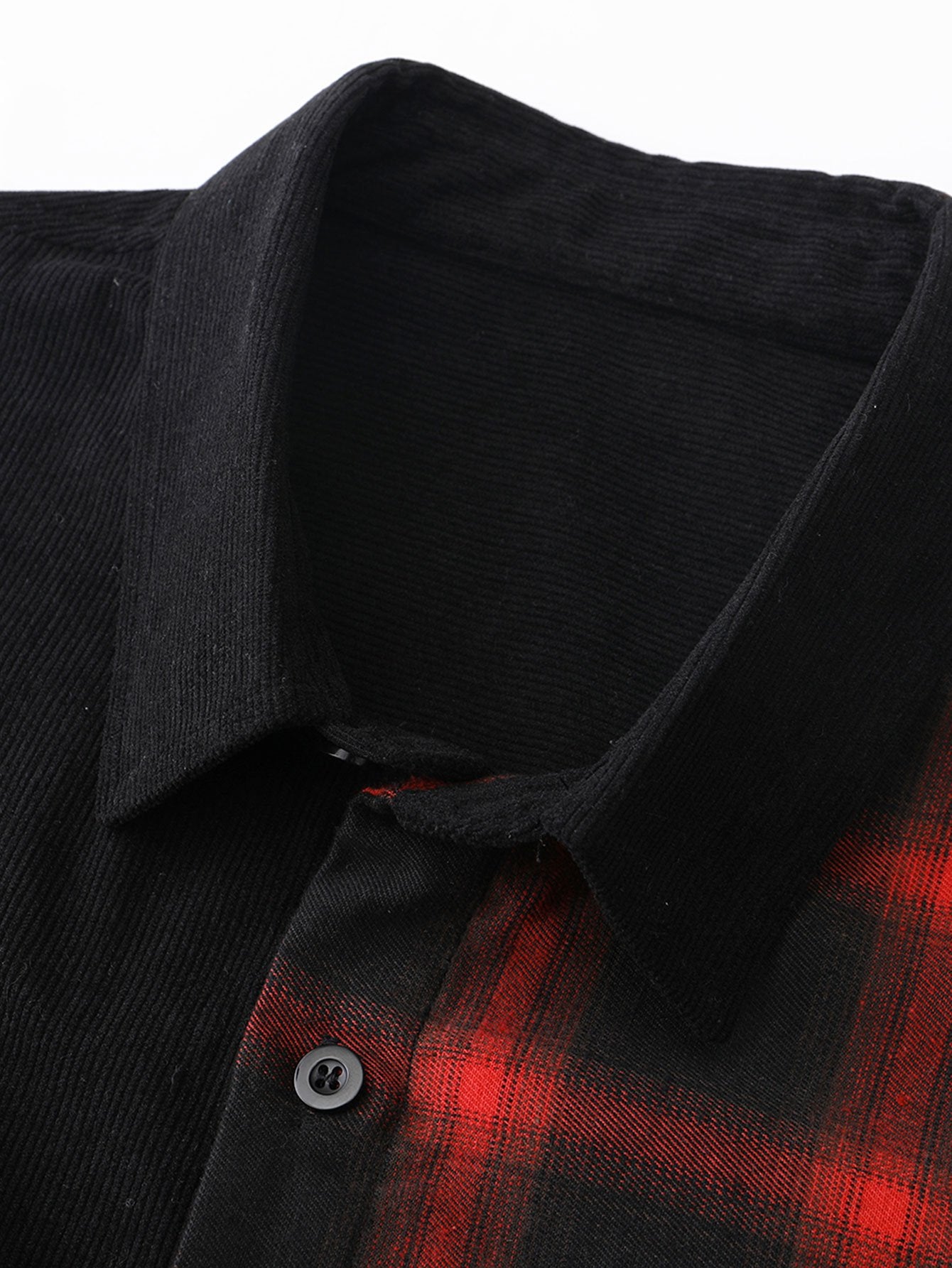 Long Sleeve Corduroy Plaid Panel Shirt