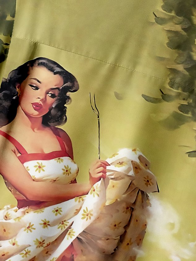 Retro Beauty Chest Pocket Short Sleeve Hawaiian Shirt